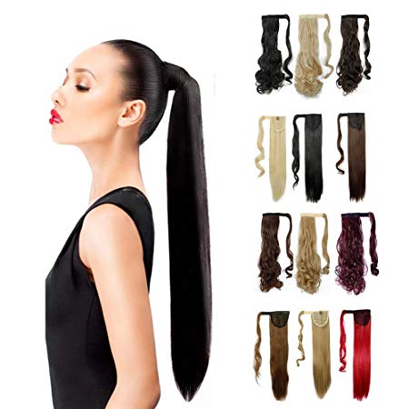 Ponytail Extension Magic Paste Pony Tail Long Wrap Around Synthetic Ponytail Clip in Hair Extensions One Piece Wavy Curly Soft Silky