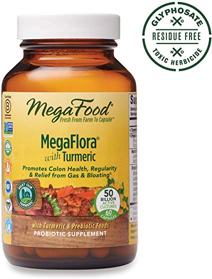 MegaFood, MegaFlora with Turmeric, Probiotic Supplement with 50 Billion CFU, 30 Servings (60 Capsules)