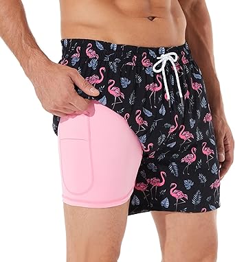 BRISIRA Swim Trunks Men Quick Dry Swim Shorts 5 inch Inseam Stretch Water Beach Shorts with Compression Liner Zipper Pocket