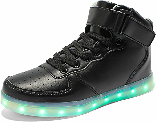 Poppin Kicks LED Light Up Shoes Boy Girl Classic Leather High Top Sneakers (Toddler/Little Kid/Big Kid)