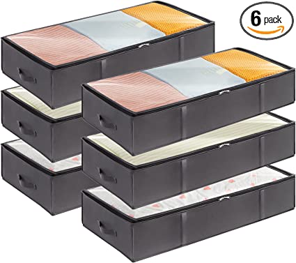 Lifewit 90L 6 Pack Under Bed Storage Containers, Large Capacity Blanket Storage Bags with Reinforced Handle, Organization and Storage for Comforters, Sheets, Clothes, Bedroom, College Dorm, Grey