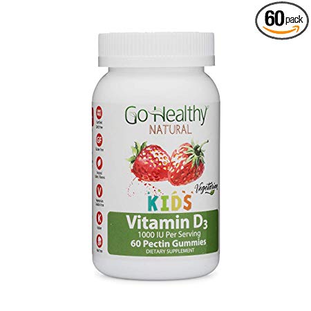 Go Healthy Natural Vitamin D3 Gummies for Kids, Vegetarian, Non-GMO, Gluten Free, Kosher, Halal-1000 IU Per Serving (60 ct)-60 Servings