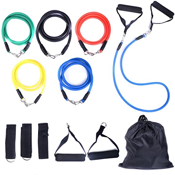 JAXPETY 11 PCS Resistance Band Set Yoga Pilates Abs Exercise Fitness Tube Workout Bands-Elastic Training Aid for Fit Men,Women, Arm, Legs, Butt, Ankle Stretch, Reha