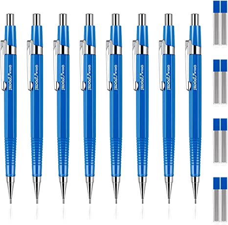 8 Pieces Mechanical Pencil Metal Mechanical Pencil Retractable Automatic Drafting Pencils Refills for Writing Drawing Signature (Blue,0.7 mm)