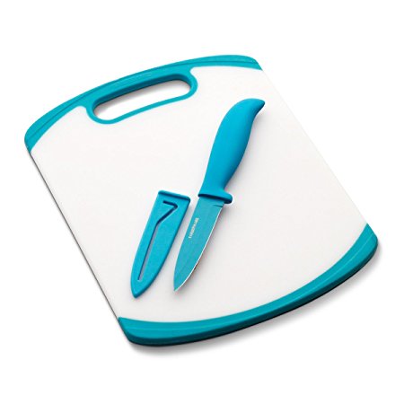 Farberware Paring Knife and Cutting Board Set, White/Blue