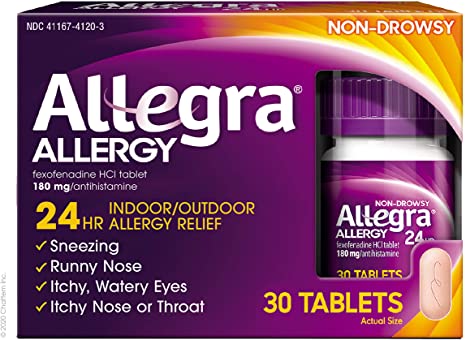 Allegra Adult 24 Hour Allergy Relief 30 Tablets, Long-Lasting Fast-Acting Antihistamine for Noticeable Relief from Indoor and Outdoor Allergy Symptoms
