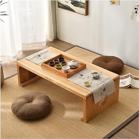 Japanese Low Altar Table for Meditation, Tatami Coffee Table, Small Tea Table for Floor Sitting, Bay Window Table, for Dining & Spiritual Practices (Color : Beige, Size : 60x40x30cm)