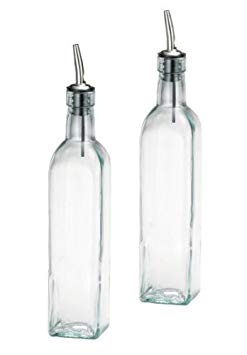 SET OF 2-16 Oz. (Ounce) Oil Vinegar Cruet, Square Tall Glass Bottle w/Stainless Steel Pourer Spout (2 PACK)