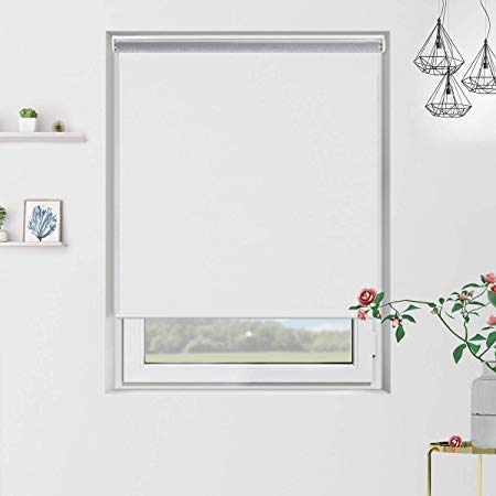 Grandekor Blackout Roller Blinds White Shades for Windows, Cordless Spring System Roller Shade, Thermal and Room Darkening, 39 inch x 72 inch