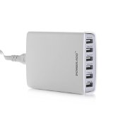 Poweradd 50W 6-Port Family-Sized Multi-Port USB Desktop Charger for iPhone 6S Plus  6 Plus  5S  5C iPad iPod Samsung Tab S  A Galaxy S6 Edge  Note 5 4 Smartphones Tablets and Other Devices