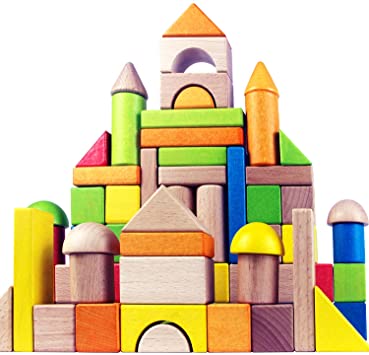 Wooden Building Blocks Set for Kids - Rainbow Stacker Stacking Game Construction Toys Set Preschool Colorful Learning Educational Toys - Geometry Wooden Blocks for Boys & Girls