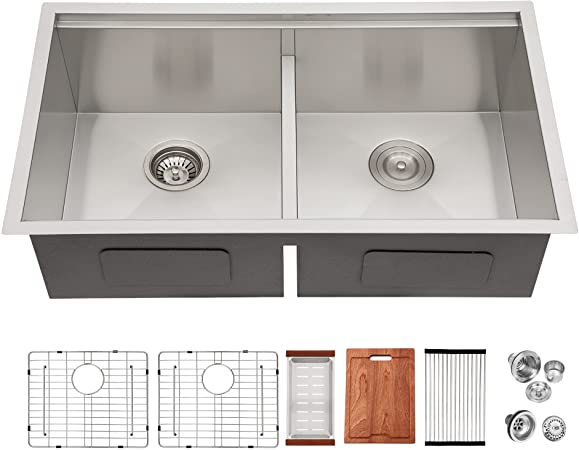 30 Inch Undermount Kitchen Sink - Lordear 30-Inch Ledge Workstation Sink Double Bowl 50/50 Low Divide 16 Gauge Stainless Steel Undermount Kitchen Sink