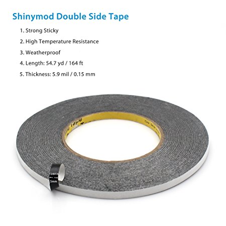 Shinymod 164 Feets Double Side Adhesive Glue Tape Strength Shockproof Weatherproof Dustproof Seal Mounting Tape 54 Yards for Repair Cellphone Touch Screen Digitizer LCD Screen Display (5mm)