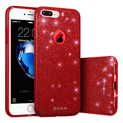 iPhone 7 Plus Case, ZUSLAB [Rosy Sparkle] Bling Luxury Glitter Cover, Dual layer Fashion Protective Soft Rubber Flexible Ultra light Slim Case for Apple iPhone 7 Plus 2016 (Red)