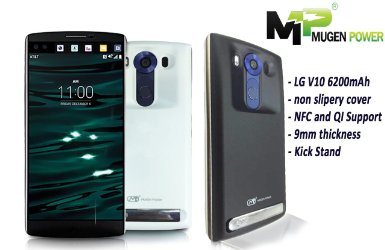 Mugen Power unique design for LG V10 6200mAh extended battery with wireless charge QI and NFC back cover (Black)