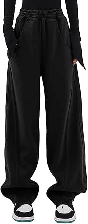 EVALESS Womens Wide Leg Sweatpants Elastic High Waisted Sweat Pants 2024 Baggy Trousers with Pockets