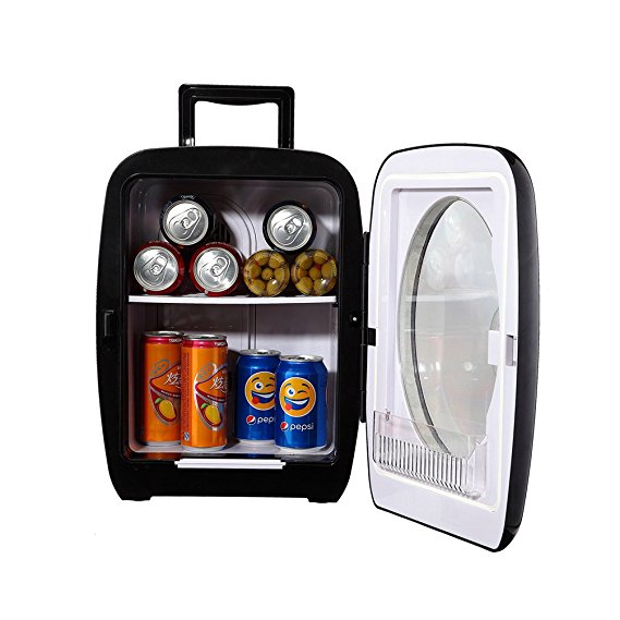 SMETA Thermometric Compact Refrigerator Personal Car Truck Fridge Camper Desktop Bottle Can Cooler Warmer with Glass Door,Black 15L