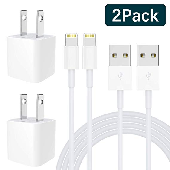 2-Pack MFi Certified iPhone Charger Lightning Cable Charging Cable and USB Wall Adapter Plug Block Compatible iPhone X/8/8 Plus/7/7 Plus/6/6S/6 Plus/5S/SE/Mini/Air/Pro Cases.