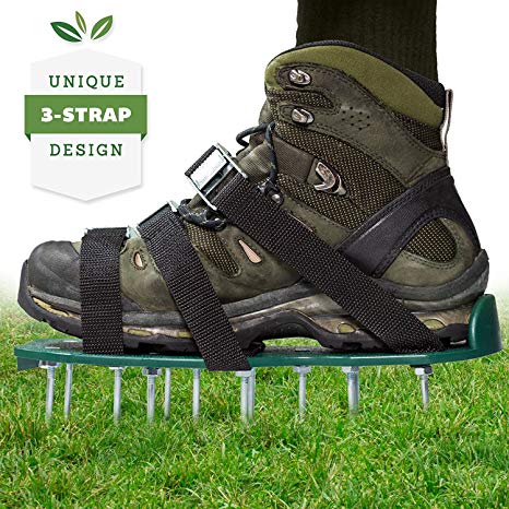 Punchau Pre-Assembled Lawn Aerator Shoes with Metal Buckles and 3 Straps - Heavy Duty Spiked Sandals for Aerating Your Lawn or Yard