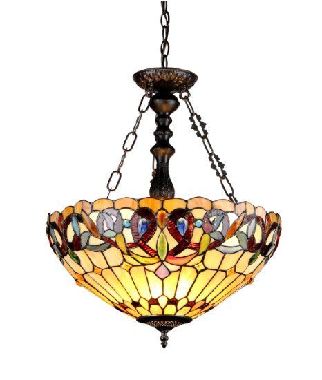 Chloe Lighting CH33353VR18-UH3 Serenity Tiffany-Style Victorian 3-Light Inverted Ceiling Pendant with 18-Inch Shade