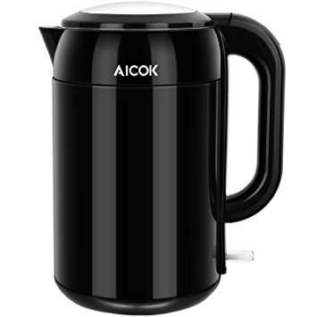 Electric Kettle Aicok Cool Touch Tea Kettle 1.7 Liter Stainless Steel Water Kettle Double Wall, 1500W, Bright Black