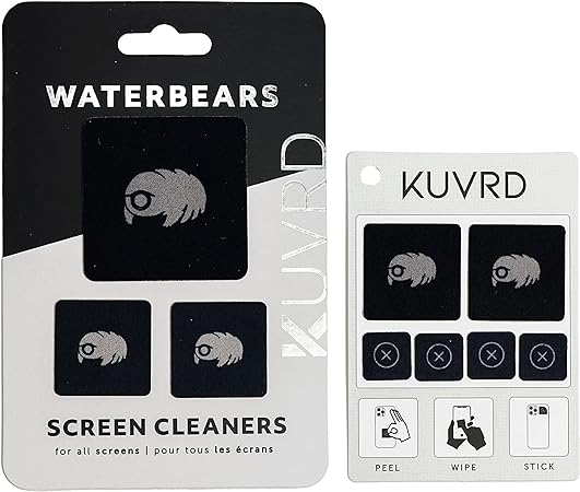 KUVRD Waterbear - Universal Screen Cleaners - Teeny Tiny Cleaning Tools for Your Lenses & Screens - 2-Pack - (1 Patch Set, 1 PAD Set)