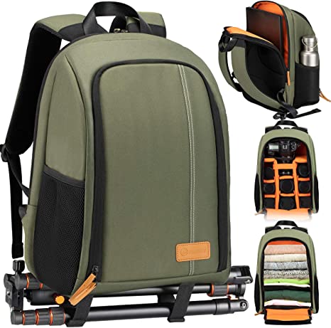 TARION Camera Backpack, Photography Backpack with Large Capacity, Padded Insert, 15'' Laptop Compartment, Professional Waterproof Camera Bag for DSLR SLR Canon Nikon Fuji Sony Cameras (Green)