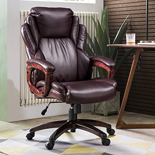 ovios Executive Office Chair,High Back Desk Chair,Leather Computer Desk Chair for Home Office. (Brown)