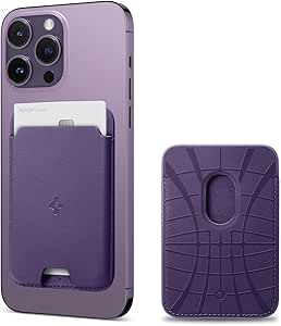 Spigen Magnetic Wallet Card Holder (MagFit) Designed for MagSafe Compatible with iPhone 16, iPhone 15, iPhone 14, iPhone 13, iPhone 12 Models - PU Purple (2-Cards)