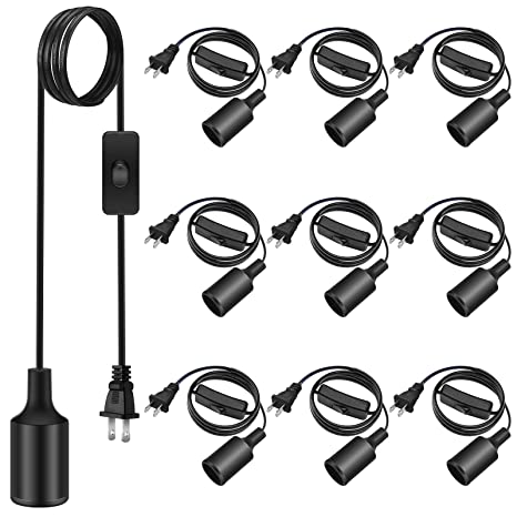 10 Pack Hanging Light Cord Pendant Light Cord with Switch Light Socket Extension Light Bulb Socket Cable Lamp Kit for E26 E27 Lamp Socket Lantern (Black, 15 Feet)