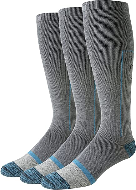 Amazon Essentials Men's 3-Pack Graduated Compression Over The Calf Cotton Socks