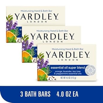 Yardley London Essential Oil Super Blend Soap (orange, lavender, tea tree, peppermint oils), 3-Bars, 3 x 4 oz,