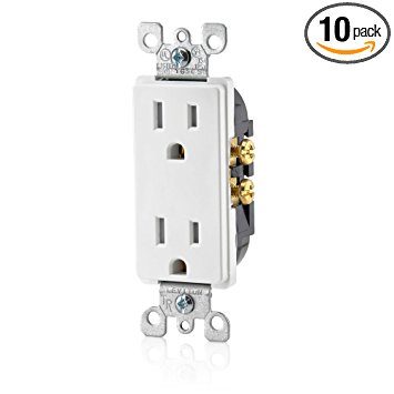 Leviton T5325-WMP 15 Amp 125V, Tamper Resistant, Decora Duplex Receptacle, Straight Blade, Grounding (10 Pack)