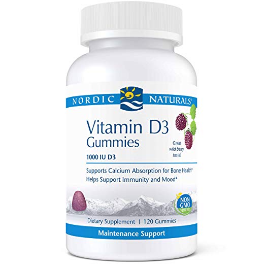 Nordic Naturals Vitamin D3 Gummies, 1000 IU Vitamin D3 Cholecalciferol, Supports Calcium Absorption for Bone Health, Mood, and Immune Health*, Wild Berry Flavor, 120 Gummies