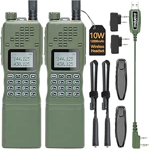 Baofeng AR-152 Ham Radio 10W Long Range Rechargeable Handheld Military Grade Two Way Radio with Tactical Antenna and Wireless Headset Full Set 2 Pack