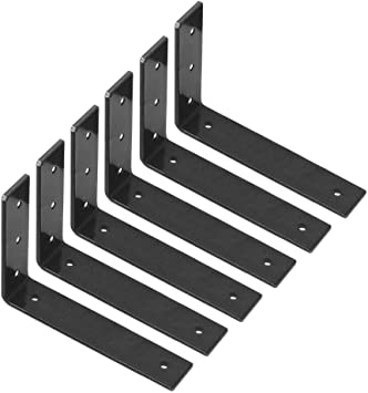 Shelf Brackets L11"xH6" for 12 Inch Lumber Boards,  Heavy Duty Industrial Forged Steel Iron Rustic Floating Shelf Brackets,J/L Angle Wall Brackets.（6 Pack）