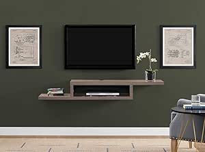 Martin Furniture Asymmetrical Floating Wall Mounted TV Console, 60inch, Light Brown, 60"