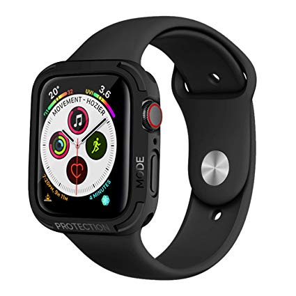 elkson Apple Watch 4 case 44mm iwatch Quattro Series Bumper Cases Protection Compatible with Apple Watch Durable Military Grade Black TPU Flexible Shock Proof Resist - 44mm Stealth Black