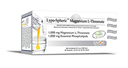 Lypo-Spheric Magnesium L-Threonate, 0.2 fl oz. - 30 Packets | 1,000 mg Per Packet | Liposome Encapsulated for Maximum Bioavailability | Professionally Formulated and 100% Non-GMO