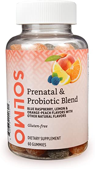 Amazon Brand - Solimo Prenatal & Probiotic Blend - Pregnancy Wellness - 70mg Omega 3 Fatty Acids with 20mg Probiotics, 60 Gummies, 1 Month Supply