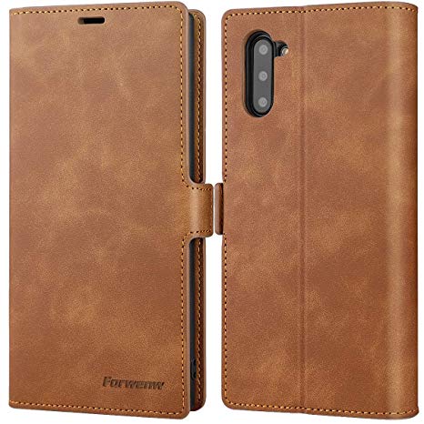 Jijaogara Galaxy Note 10 Wallet Case Premium Leather Note 10 Folio Flip Case with Kickstand Card Holder Slots Screen Protector Shockproof Protective Cover for Samsung Galaxy Note 10 6.3 inch (Brown)