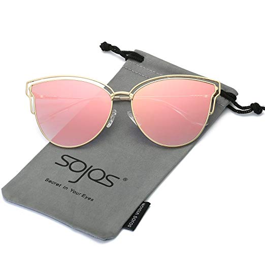 SOJOS Womens Fashion Double Wire Flash Mirrored Lens Cateye Sunglasses SJ1049