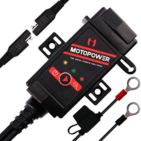 MOTOPOWER MP0608 3.1Amp Motorcycle Dual USB Charger SAE to USB Adapter Battery Monitor with Switch