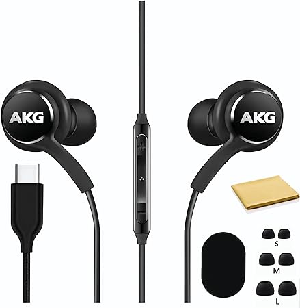 SAMSUNG Earbuds Stereo USB C Headphones for Galaxy S23 Ultra, Galaxy S22, S21, S20 & Note 10 , S10 - Designed by AKG Headphones with Mic and Volume Remote Control - Black - W/Carrying Pouch