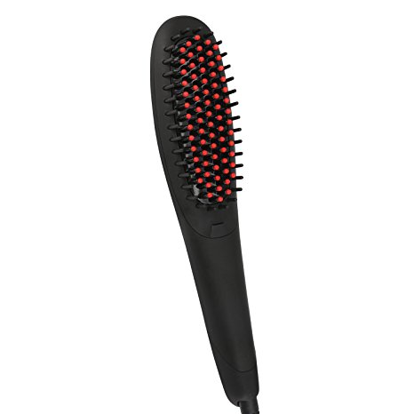 PTC Ceramic Hair Straightener Detangler Brush, Hair Straightening Electric Comb Anion Hair Care, Instant Natural Hair Styles, Anti Scald Detangling Hot Air Brush Scalp Massager Tool - Black