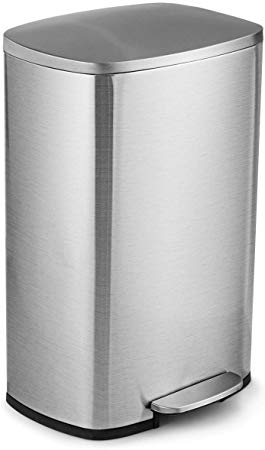 Goplus 50 Liter / 13.2 Gallon Stainless Steel Step Trash Can, Rectangular Garbage Bin with Inner Buckets and Hinged Lids, Suit for Kitchen Office Home Use