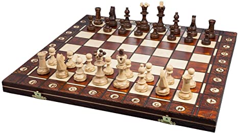 Handmade European Wooden Chess Set with 16 Inch Board and Hand Carved Chess Pieces