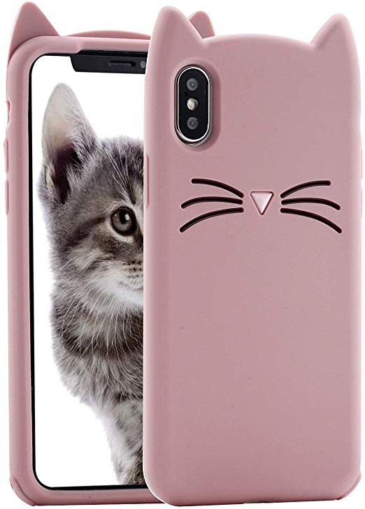 Cat iPhone Xs Max Case, Miniko(TM) Cute Kawaii Funny 3D Pink Meow Party Bread Cat Kitty Whiskers Protective Soft Rubber Case Skin for Apple iPhone Xs Max Teen Girls Women Girly Kid