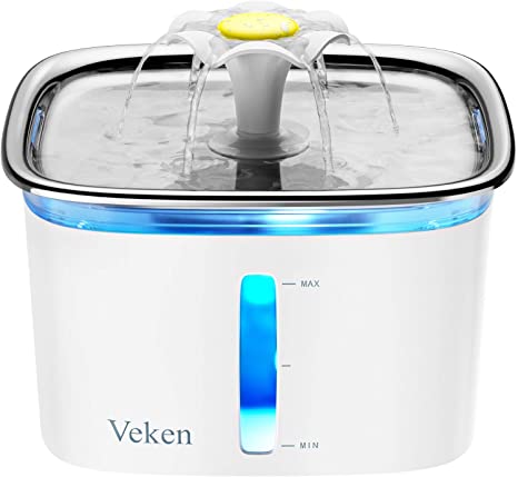 Veken 95oz/2.8L Pet Fountain, Automatic Cat Water Fountain Dog Water Dispenser with Smart Pump, 2 Replacement Filters for Cats, Dogs, Multiple Pets