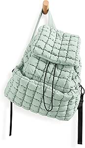 ODODOS Quilted Backpack for Women Lightweight Puffer Hiker Pack Drawstring Padding Travel Gym Bag, Light Green